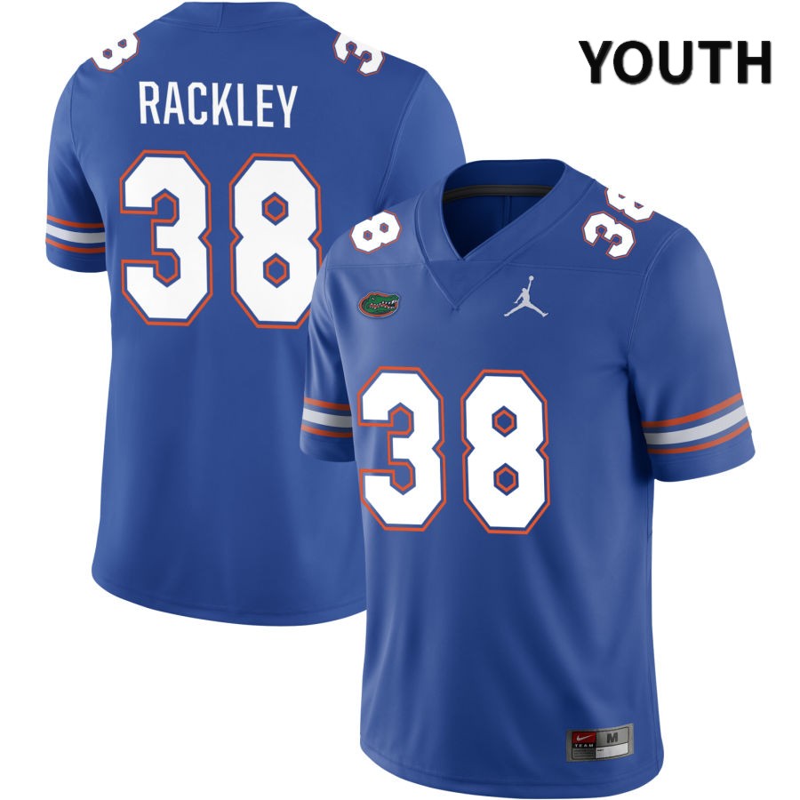 NCAA Florida Gators Cahron Rackley Youth #38 Jordan Brand Royal 2022 NIL Stitched Authentic College Football Jersey LAJ1264MW